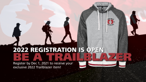 Be a Trailblazer promotion image, register by Dec 1 2020 to receive the item shown, a Cabin hooded zip fleece clothing item.